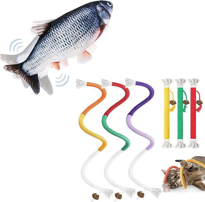 Tocirelo Cat Toys for Bored Indoor Adult Cats - Cat Chew Ropes and Flopping Fish Cat Toy