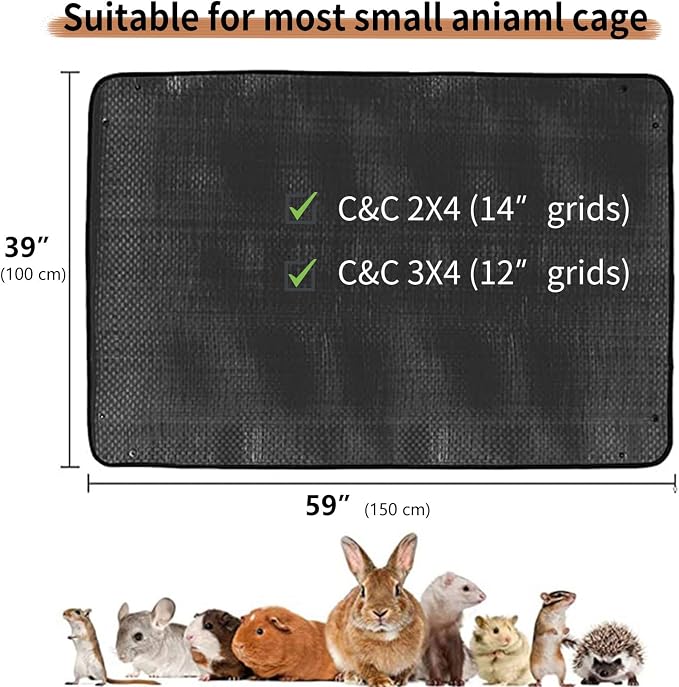 Oncpcare 2 Pack Waterproof Rabbit Playpen Mats 59×59 in (Black) – Washable Floor Protector and Cage Liner for Guinea Pig, Bunny, and Small Animal Habitat