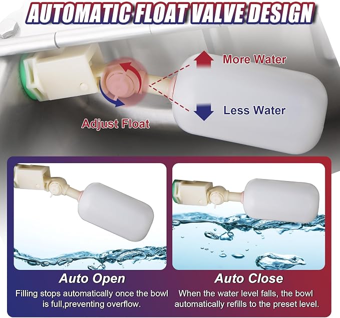 NYXOVA Automatic Animal Drinking Water Bowl, 304 Stainless Steel Livestock Waterer with Float Valve for Horse, Cattle, Goat, Sheep, Pig and Dog（with Drainage Hole）