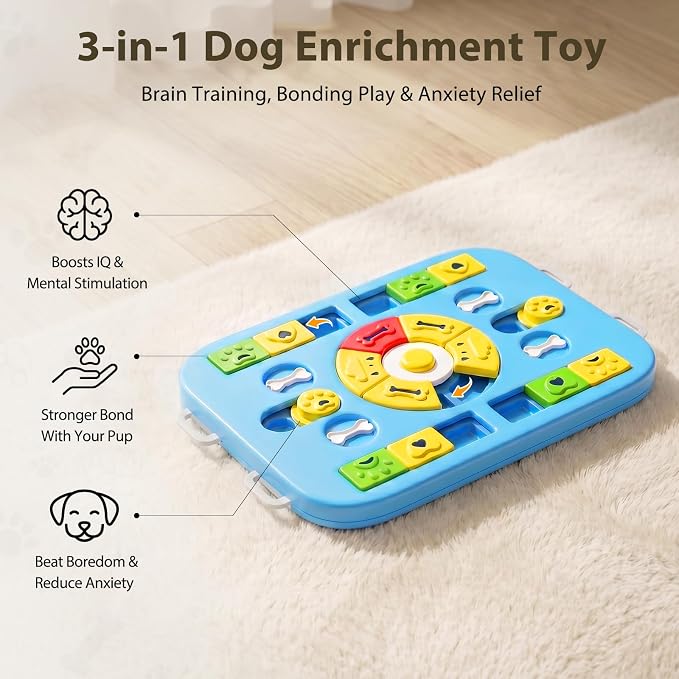 Dog Puzzle Toy, Treat Dispensing Dog Enrichment Toys, Blue | Interactive IQ Brain Stimulation, Slow Feeder Treat Dispenser, Non-Slip Durable, For Small Medium Large Dogs Cats Puppies