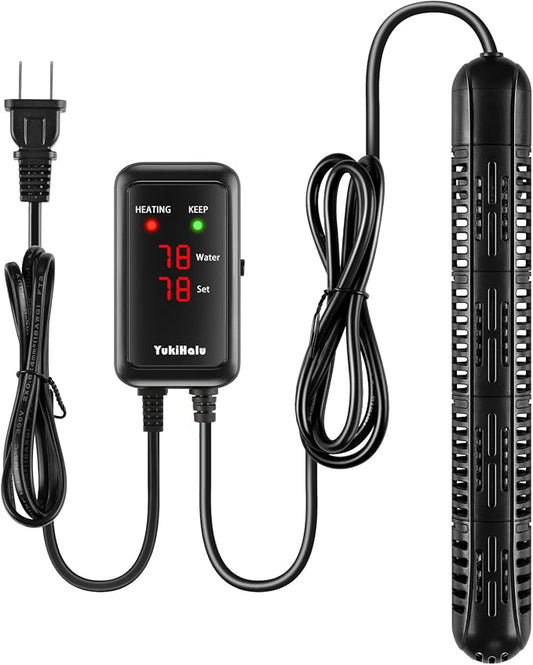YukiHalu Aquarium Heater 50/100/200/300/500W with Protective Case, Fish Tank Heater, Temperature Adjustable, External Temperature Controller, LED Display, Used for 10/20/40/75/120 Gallons (500W)