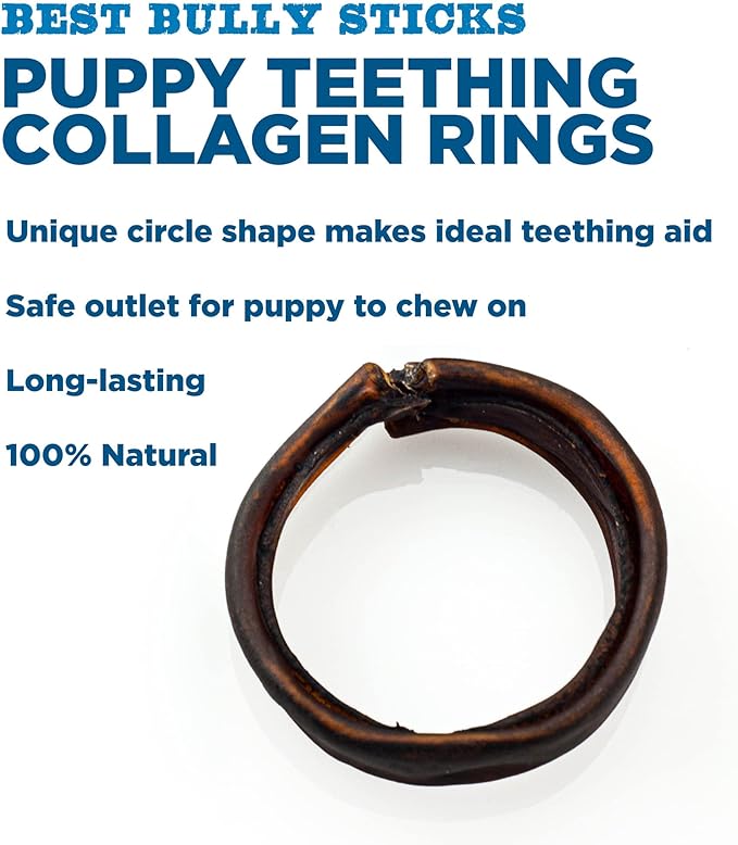 Best Bully Sticks Puppy Teething Rings - Single Ingredient Natural Collagen Puppy Chews for Teething - Bones for Small Dogs - Enrichment, Mental Stimulation, 20 Count