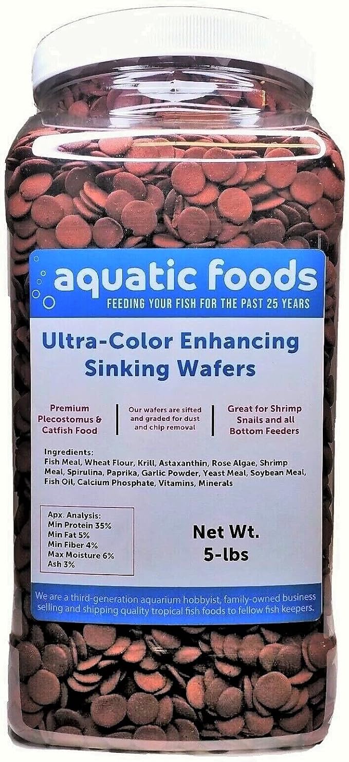 Ultra Color Enhancing 12mm - 1/2" Sinking Wafers of Krill, Astaxanthin, Rose Algae. for Bottom Fish, Plecos, Shrimp, Snails, All Herbivorous & Omnivorous Tropical Fish..5-lb Jar