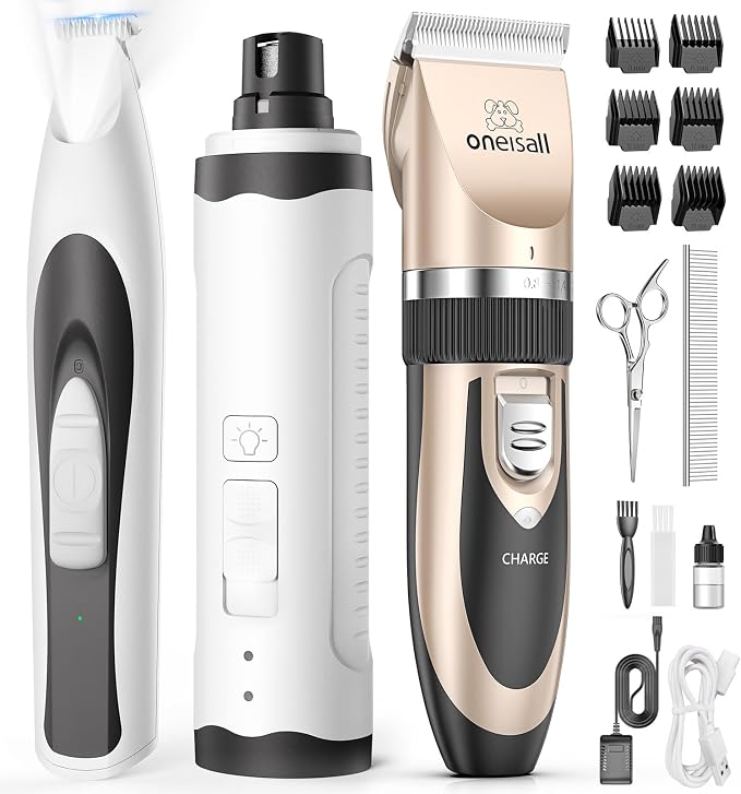 oneisall Dog Clipper Low Noise Dog Nail Grinder Paw Trimmer with 2 LED Lights