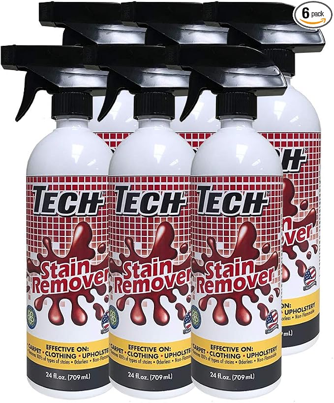 TECH Stain Remover, 24 oz Spray Bottle, 6 Pack, For Carpet, Clothes, Upholstery, and Other Fabrics