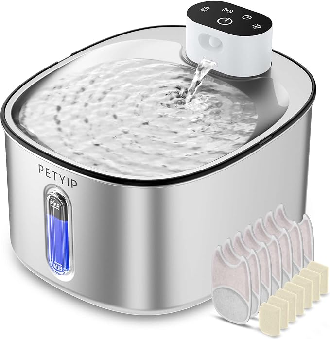 Wireless Cat Water Fountain Stainless Steel,135fl-oz/4L Battery Operated Automatic Pet Water Dispenser,Cordless Dog Water Fountain,Water Fountains for Cats Indoor,Ultra Quiet