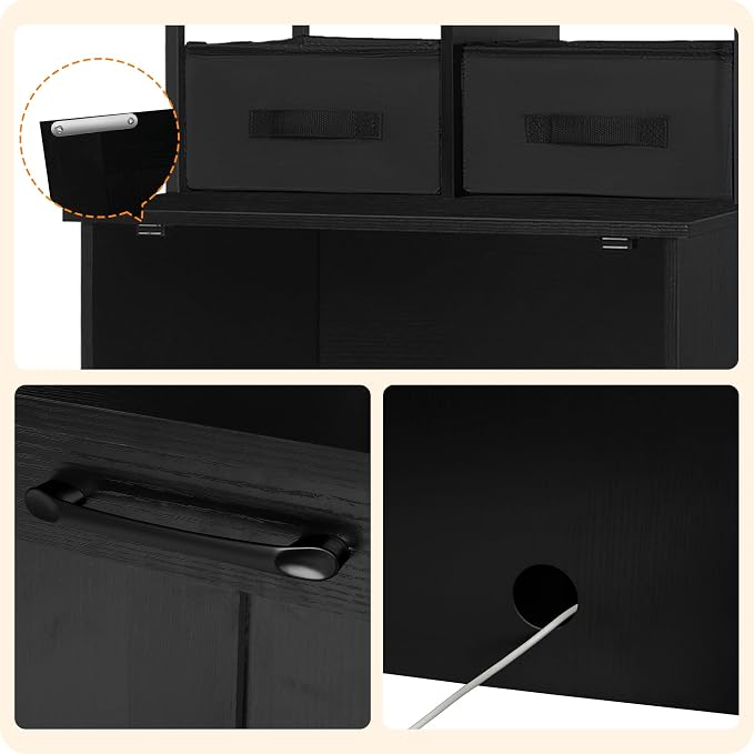 DWANTON Litter Box Enclosure with 3 Storage Shelves and 2 Drawers, 2-in-1 Hidden Cat Litter Box Enclosure Furniture with Shelf, Reversible Entrance, Washable Drawers, 61.8-Inch, Black