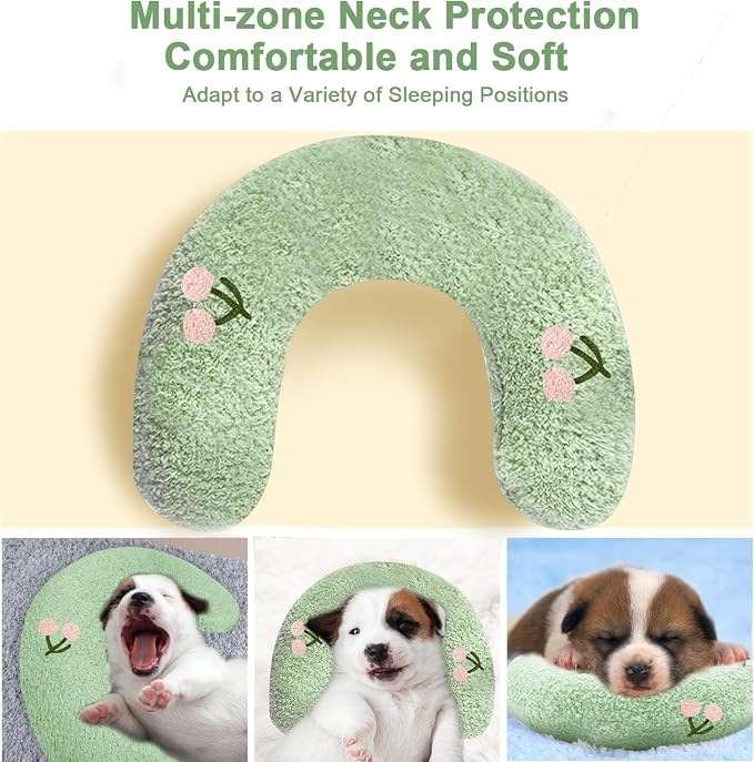 ucho Dog Puppy Pet Pillow Cuddle Toy for Sleeping, Soothing Plush Soft Toy, Dog Calming Pillow Old Joint Relief, Puppy Stuffed Animal Toys U Shaped Neck Pillow (Small, Cherry)