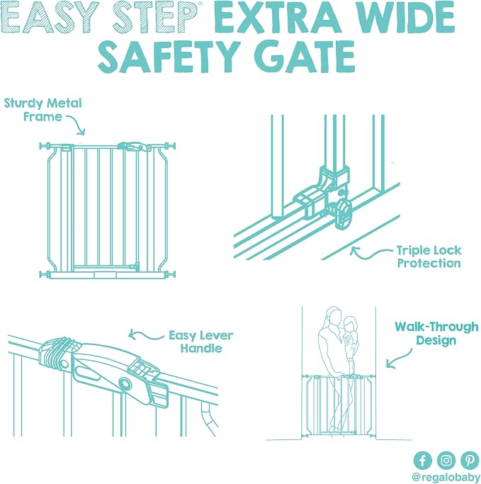 Regalo Safety 29-49" Easy Step Extra Wide Baby Gate for Doorways & Bottom of Stairs, Pressure Mounted Safety Gate with Door for Babies, Toddlers & Pets, Black