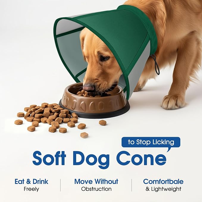 Dog Cone, Soft Dog Cones for Large Dogs After Surgery, Adjustable Cone for Dogs to Stop Licking, Pet E-Collar Alternative for Wound Healing, Green Large