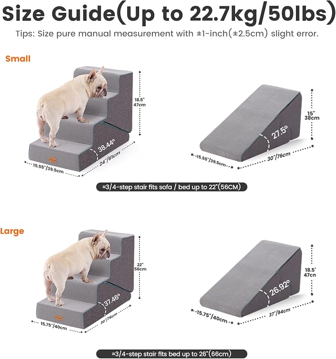 Gardner Pet Dog Stairs for Small Dogs 18.5" H, Small 2 in 1 Transformable 4-Step Pet Stairs and Dog ramp, Steps for Couch with Durable Non-Slip Waterproof Fabric Cover and Soft Foam, Grey