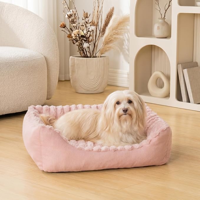 Avont Supportive Dog Bed for Small Medium Dogs, Plush Foam Fill, Pink | Removable Machine Washable Cover, Low 5.12" Entry for Pups & Seniors, 7:3 Foam-PP, Non-slip Bottom, Hidden Chew-proof Zippers