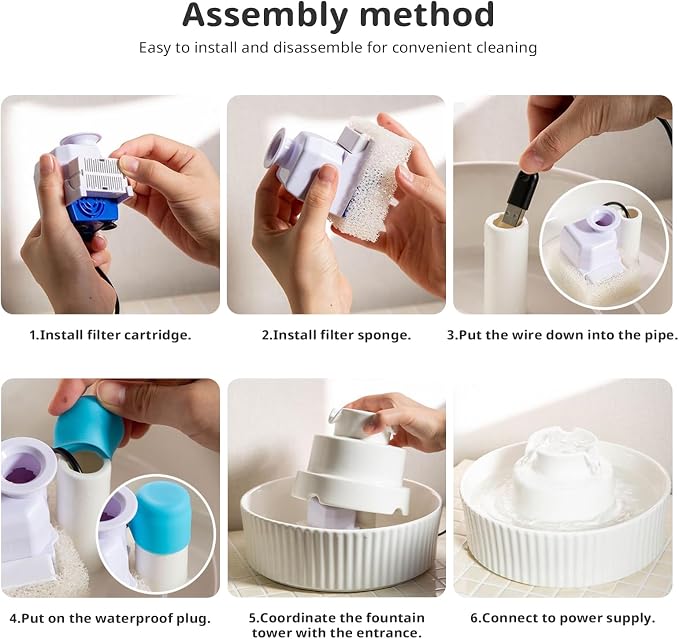Ceramic Cat Water Fountain, 2.1L/71oz Cupcake Pet Water Fountain for Cats and Dogs, Automatic Pet Drinking Fountain,Double Filtration System, Easy to Clean, 360°Drinking Water (Grey Fountain)