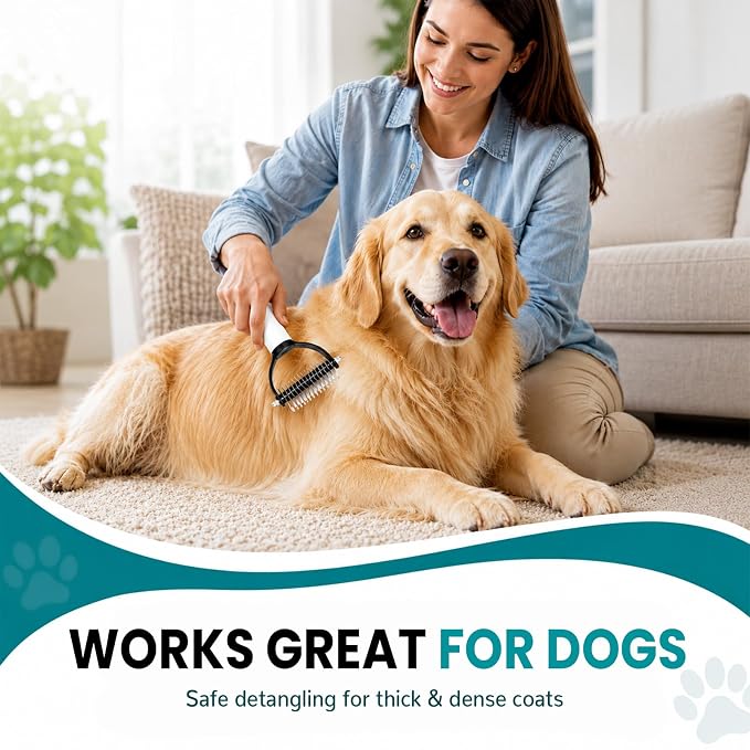 Deshedding Dog Brush with Dual-Sided Shedding Blade, Undercoat Rake & Dematting Comb, 2-in-1 Pet Hair Removal Tool for Dogs and Long-Haired Cats (Black-1PCS)
