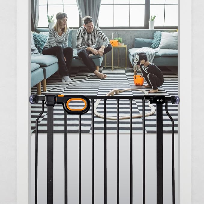 owlie Baby Gate for Stairs 29-33 Inch Wide, Safety House Gate for Baby Pet Gate with Door Pressure Mounting Gates for Kids Toddler Dogs Indoor Stairway Doorway Black (30.5'' Tall)