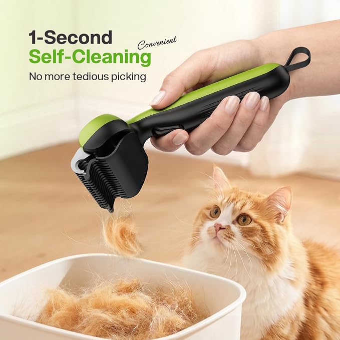 Pecute Pet Grooming Tool Bundle: Self-Cleaning Slicker Brush + Self-Cleaning Undercoat Rake + Comb