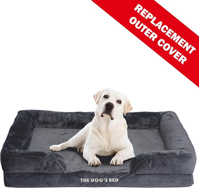 The Dog’s Bed Orthopedic Bolster Dog Bed Replacement Outer Cover - for CertiPUR-Certified Foam Beds, Flannel Fabric, Grey, XL