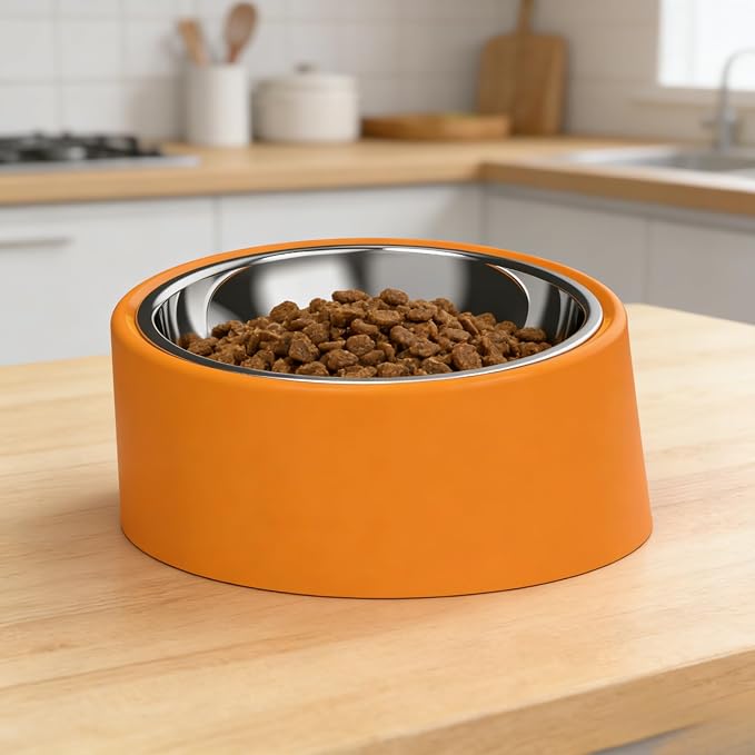 Slow Drinking Dog Water Bowl - Tiny Pet Feeder Orange (S Size) - Anti-Spill Small Breed Bowl, Food-Grade Safe for Puppies/Kittens/Hamsters