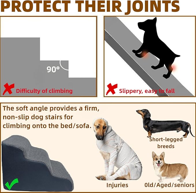 Non-Slip Dog Stairs to High Beds, 3-Step - Cats & Dogs, Grey (23.7*15.8*15.8 IN 33D)