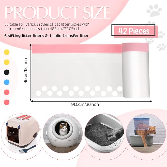 Jutom 42 Count Jumbo Sifting Cat Litter Bags 36 x 18 Inch Extra Large Thick Cat Litter Box Liners with Holes Disposable Thick Scratch Resistant Rubbish Bags Drawstring Rubbish Box Liners