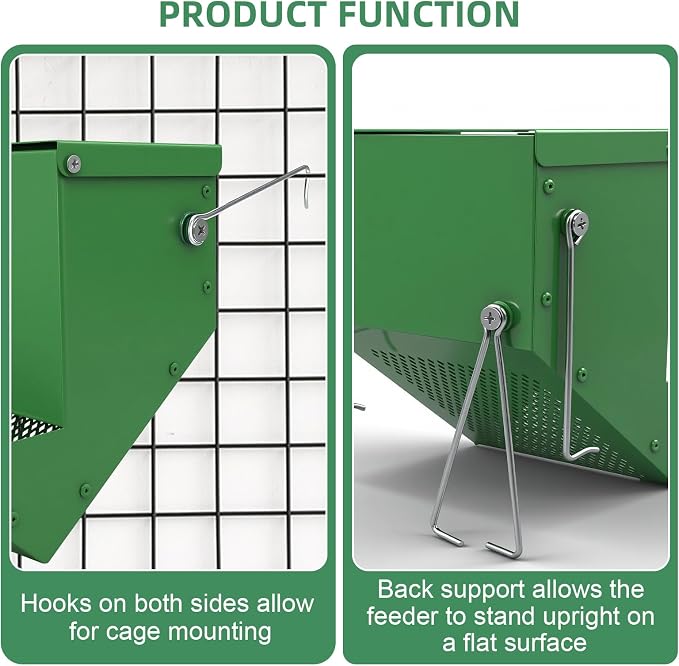 2 Packs Hay Feeder Rabbit, Metal Small Animal Feeder with Lid & Mesh Bottom, 4.7 Inch 2 LBS Capacity, Gravity Food Dispenser for Guinea Pigs Chinchillas, Cage or Outdoor Use, Green