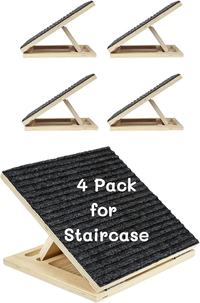 Foldable Wooden Dog Ramp for Stairs, Non-Slip Pet Ramps for Staircase, 4 Pack for Small and Senior Dogs and Cats, Step and Stair for Injured and Elderly Pets (11.8in)