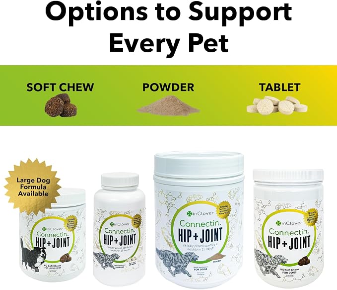 In Clover Hip and Joint Supplement for Large Dogs 70 Pounds and Up with Glucosamine Chondroitin, and Hyaluronic Acid – Formulated for Large Breeds – Clinically Proven Hip and Joint Support