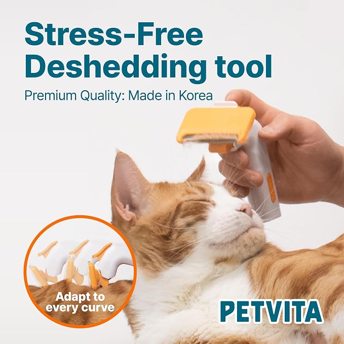 PETVITA Self Cleaning Deshedding Brush - Smart Grooming Tool with Stainless Steel Blade for Small Pets & Short Hair
