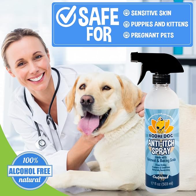 Bodhi Dog Itch Relief Spray - Natural Relief for Dry, Itchy, Allergic, or Bug-Bitten Skin - Safe for Dogs & Cats - Soothing Oatmeal Formula - Made in USA (Oatmeal, 17 Fl Oz)