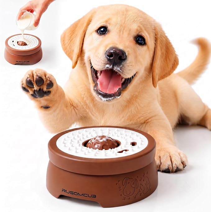 Slow Feeder Dog Bowls for Liquid Treat, Entertained Ball-in, Dog Lick Bowl, Pup Lick Toy for Large Medium Small Breeds Dietary Supplement/Post-op Nutrition (Mocha Brown)