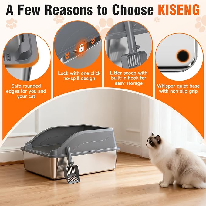 2Pack Stainless Steel Litter Box XL, Dark Grey, 2 Scoops Included | Easy Cleaning Anti-Scratch Anti-Urine Leakage Non-Sticky