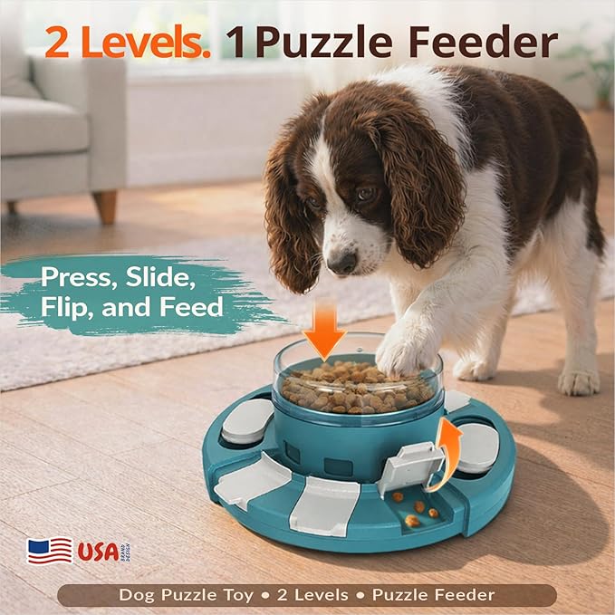 KADTC Dog Puzzle Toy, 2 Levels of Challenge, Push-to-Release Treat Dispenser Slow Feeder & Mental Stimulation Enrichment Toy for Small Medium Large Dogs