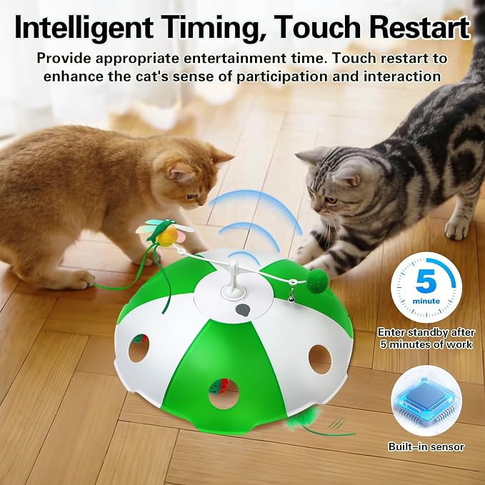 Sofolor Cat Toys Rechargeable, Interactive Cat Toys for Indoor Cats, Touch Activated, Moving Feather, Bird Chirping, 6 Holes Maze Mouse Catching Game