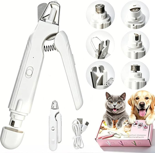2-in-1 Dog Nail Grinder & Dog Nail Clippers Trimmers for Large Medium Small Dogs Cats Pets Claw Trimmer with LED Lights (White)