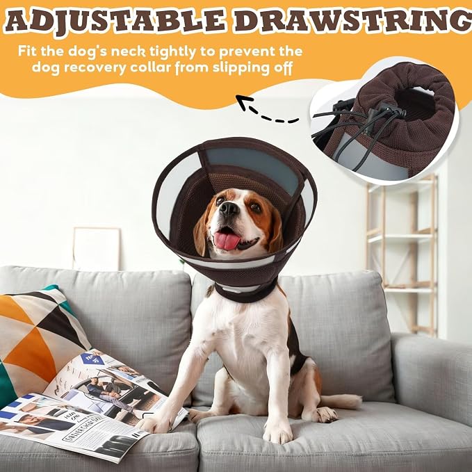 Soft Dog Cone for Dogs After Surgery,Foldable Dog's Cone Collar,Adjustable E Collar Alternative to Stop Licking,Pet Cones for Dog,Doggy Surgery Collar,Dogs Recovery Collars & Cones,Brown,L