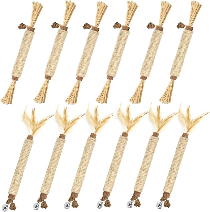 Tocirelo 12 Pack Cat Dental Chew Toys for Indoor Cats Teeth Cleaning and Teething Calming，Natural Silvervine Sticks