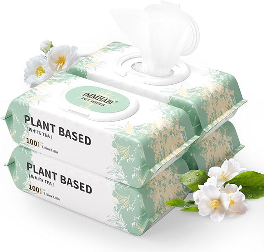 IMMHABI 400 Count Pet Wipes for Paws and Butt Hypoallergenic Pets Cleansing & Deodorizing Hygienic Puppy Wipe for Dogs Face and Body Wipes Cleaning Fur (White Tea)