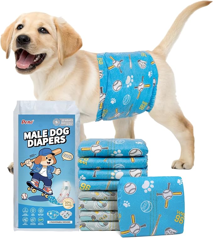 Dono Dog Diapers Male 20ct, Widened Disposable Male Dog Wraps, Super Absorbent Doggie Belly Bands with Wetness Indicator, Leak-Proof Puppy Pampers for Incontinence Excitable Urination, Small
