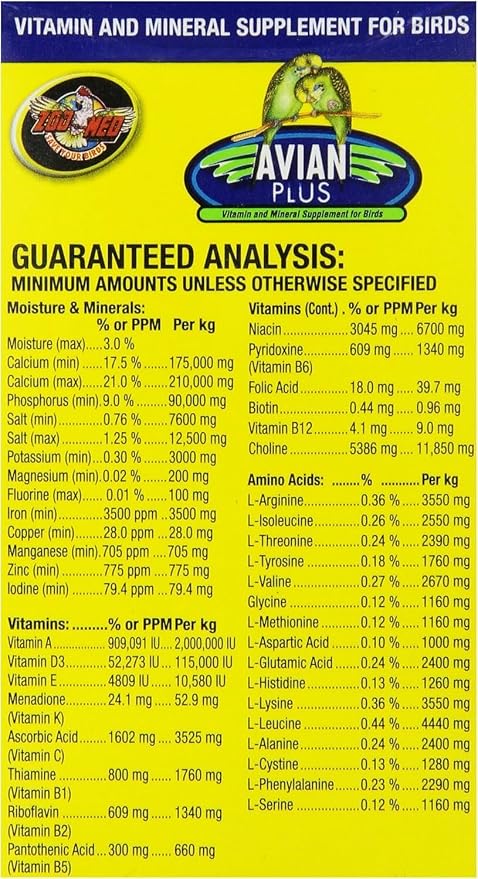 Zoo Med Avian Plus Vitamin & Mineral Supplement for Birds, 16oz