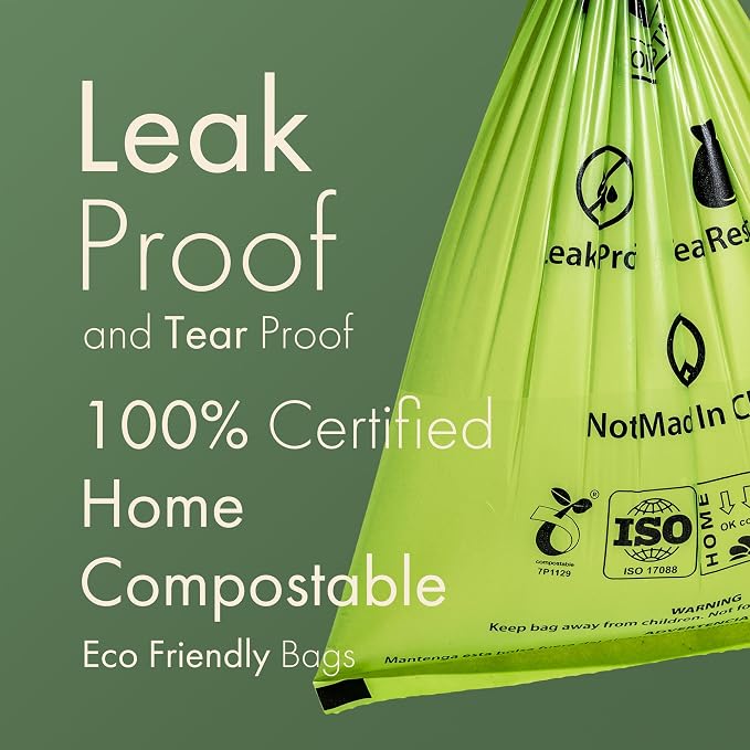 (Not Made In China) 100% Certified Home Compostable Dog Poop Bags,300 Count, Plant Based Refill Rolls, Leakproof Doggie Waste Bag, Unscented, Corn Starch and PBAT, EN 13432 Compliant and TUV Certified