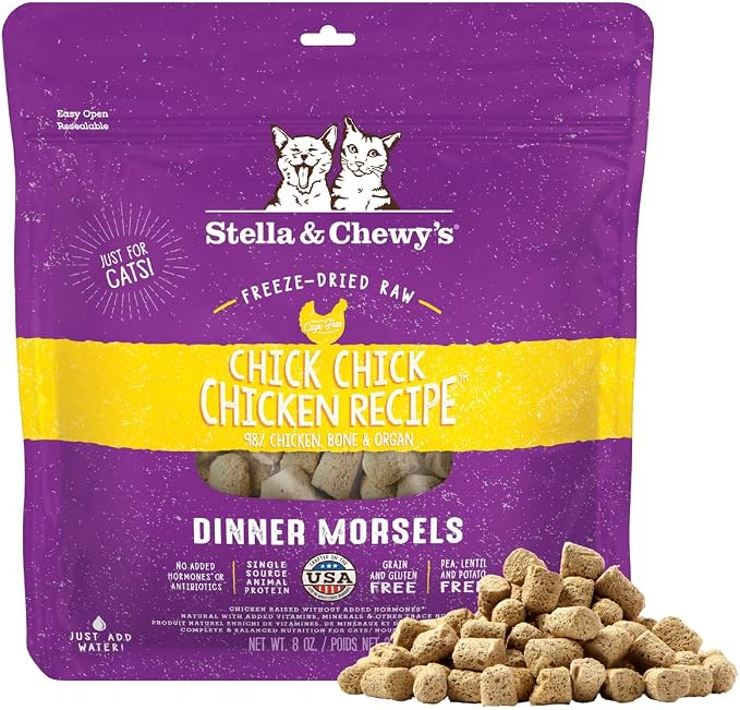Stella & Chewy's Freeze-Dried Raw Cat Dinner Morsels - Premium Chicken Recipe with 98% Cage-Free Meat & Organs - Natural Grain-Free Cat & Kitten Food - Made in USA - 8 oz