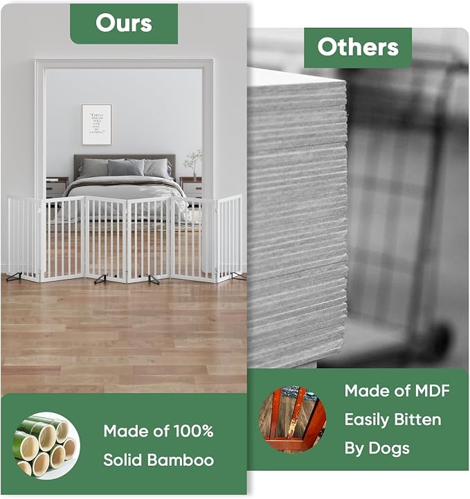 Dog Gates for Doorways, Tall Dog Gate Indoor, Foldable Pet Gates for Doorways Bedroom, Freestanding Puppy Gate with Metal Support Feet, Room Divider,6 Panels (White)