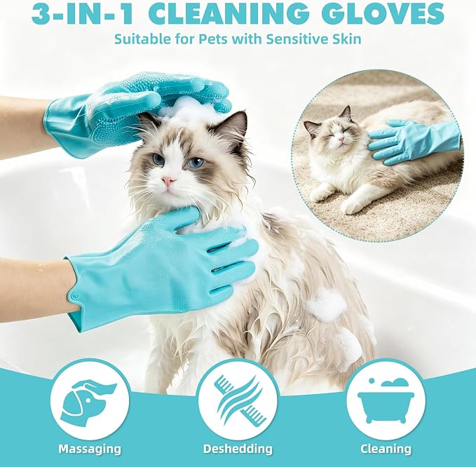 Carpet Rake for Pet Hair Removal Tool, 6 in 1 Pet Hair Remover Broom Kit, Cat Dog Carpet Rake with 53'' Adjustable Handle for Rugs, Mats, Couch