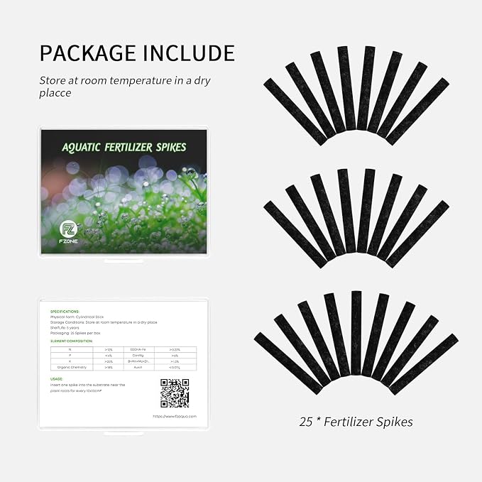 FZONE Aquarium Root Fertilizer Spikes, 25 ct，NPK High-Concentration Easy Green Aquarium Fertilizer, Freshwater Aquarium Plant Fertilizer for Plant and Root Growth (25 Spikes Per Box)