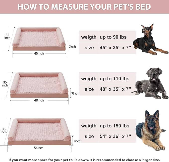 BFPETHOME Orthopedic Washable Dog Beds Large Sized Senior Dog for Comfy Sleeping with Removable Cover, Waterproof Big Soft Pet Couch Bed for Dogs Rerlax