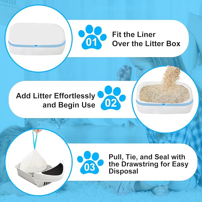 Cat Litter Bags 120 Count, 26.37"x15.74" Drawstring Close Litter Box Liners for Automatic Litter Box,Thick Cat Poop Bags,Easy to Clean,Heavy Duty Robot Bag for Self-Cleaning Box