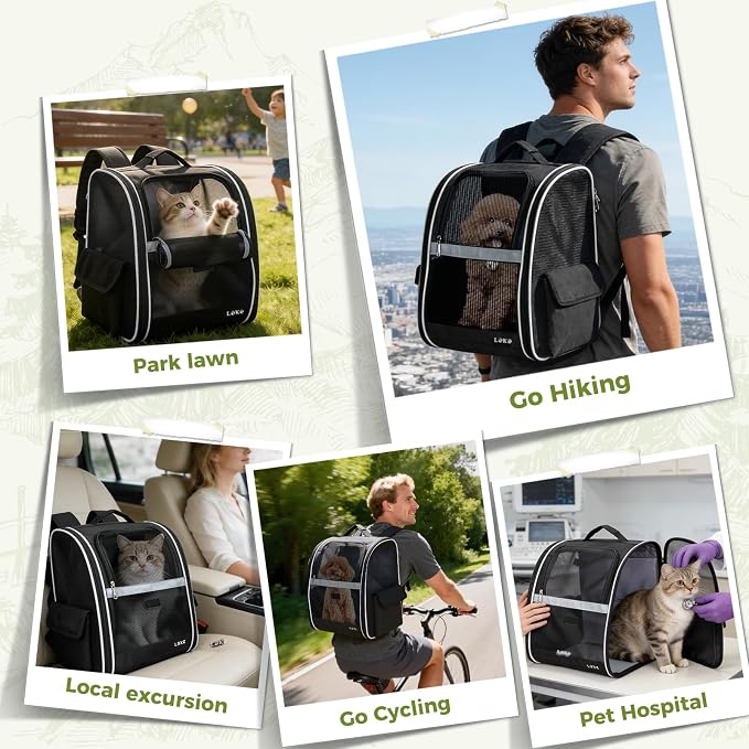 Lekereise Dog Carrier Backpack for Small Medium Large Dogs Cats up to 25 lbs, Breathable Pet Backpack Carrier with 3 Entrances, Collapsible Cat Backpack Carrier, Travel Hiking Puppy Backpack