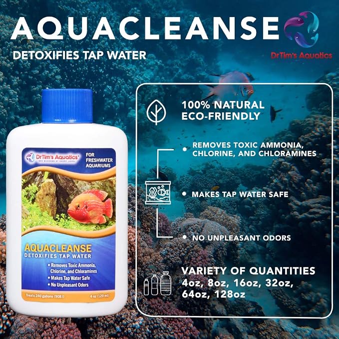 DrTim’s Aquatics AquaCleanse for Freshwater Aquariums – 32 oz – Tap Water Conditioner – Prepares Water for Fish Tanks, Supports Visual Clarity & Stable, Balanced Parameters