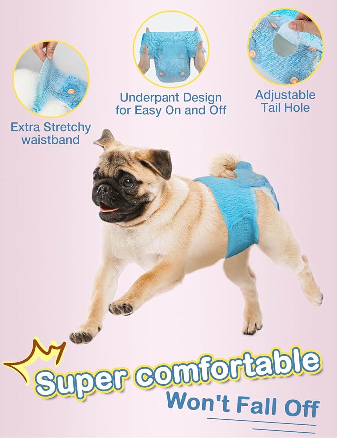 Dono Disposable Pull Up Dog Diapers Female for Small Dogs-40Count, Size S | 360° Elastic Waistband, For Female in Heat, Super Absorbent SAP Core, Wider, Leak-Proof Edges, Tail Hole, Breathable Fabric