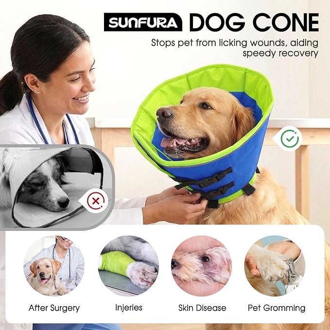 Dog Cones for Medium Dogs, Soft Cone for Dogs to Stop Licking, Comfy Dog Cone with Elastic Collar Loop, Recovery E-Collar Alternative for Wound Healing After Surgery, Blue M